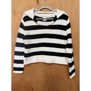 Moon & Madisen Black White Striped Cropped Sweater Size S